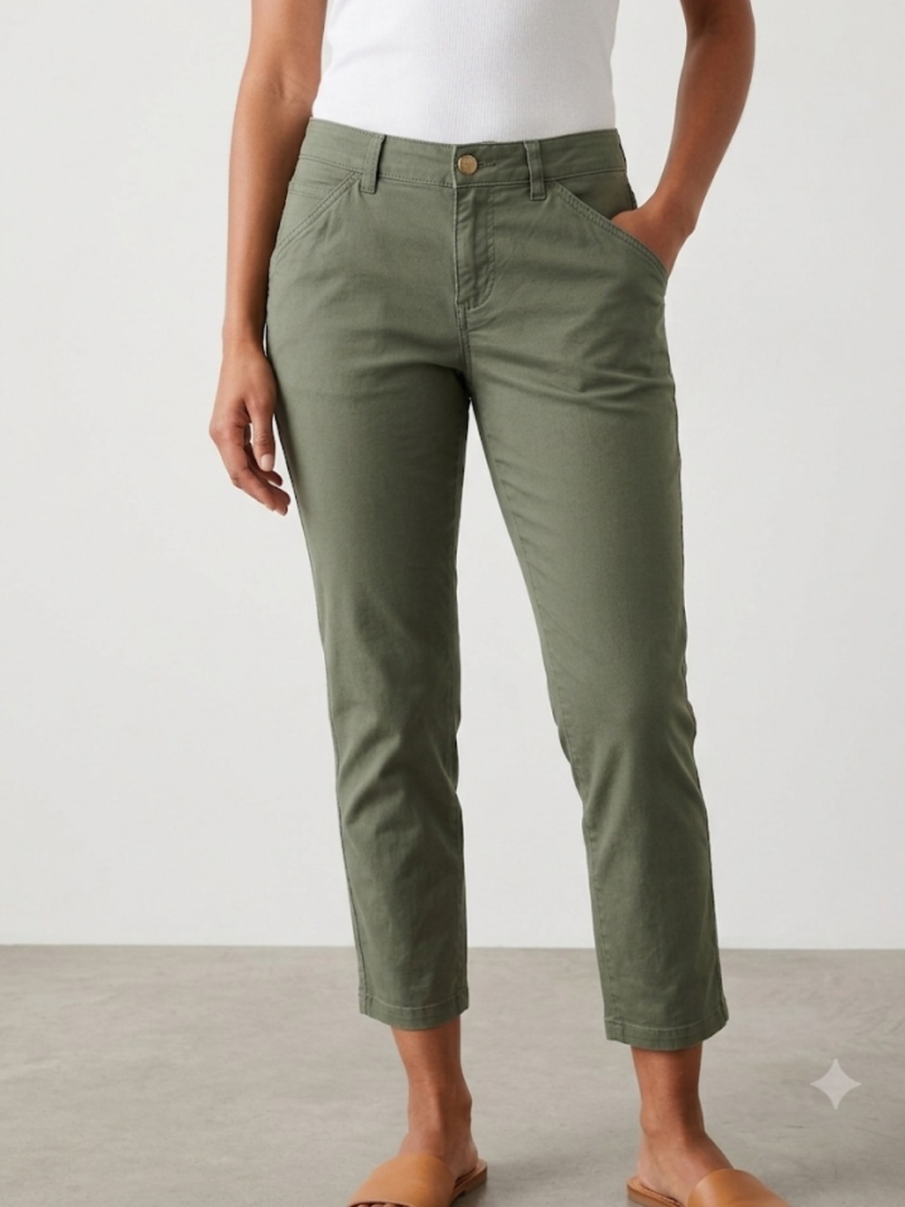Reitmans Olive Green Slim Leg Pants – Size 8 Cotton Essentials | Minimalist